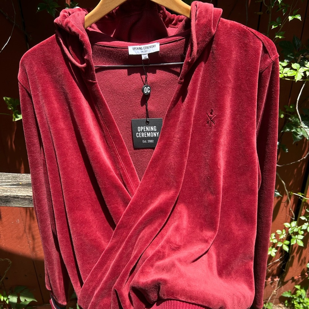NWT Opening Ceremony Velour Wrap Jacket Women’s Small Burgundy  $225 Retail